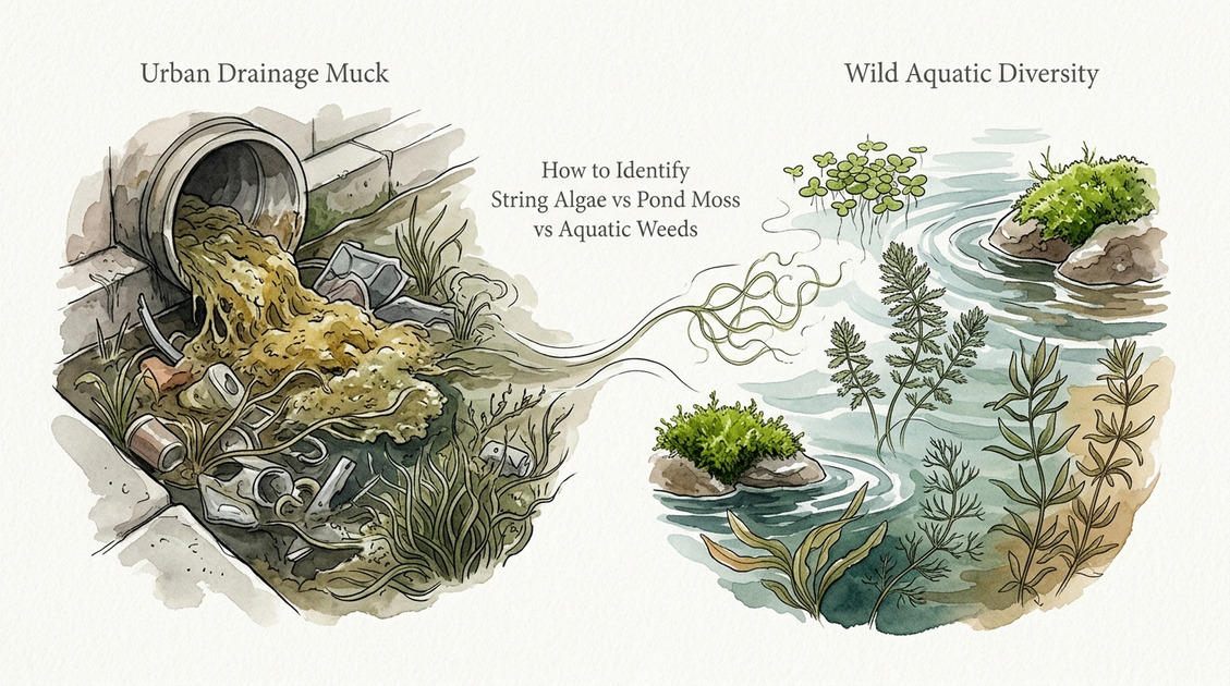 How to Identify String Algae vs Pond Moss vs Aquatic Weeds | Pond Algae ...